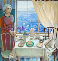 Valentina Rusu-Ciobanu. Micul dejun. 1979-1980. Tempera si culori acrilice pe pânza